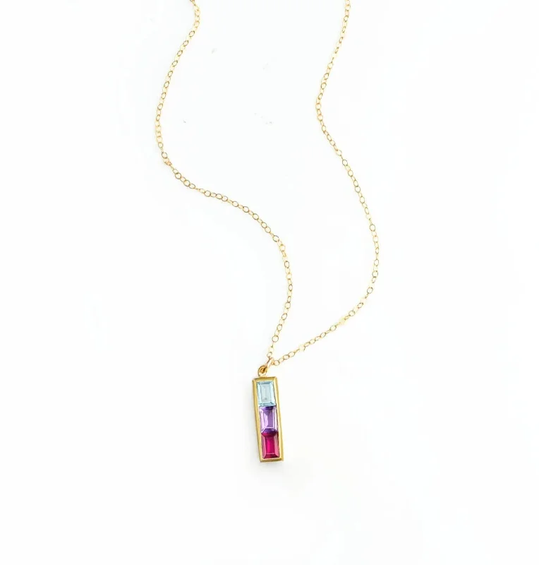 deco amber necklace-Multi Birthstone Combination Vertical Bar Necklace