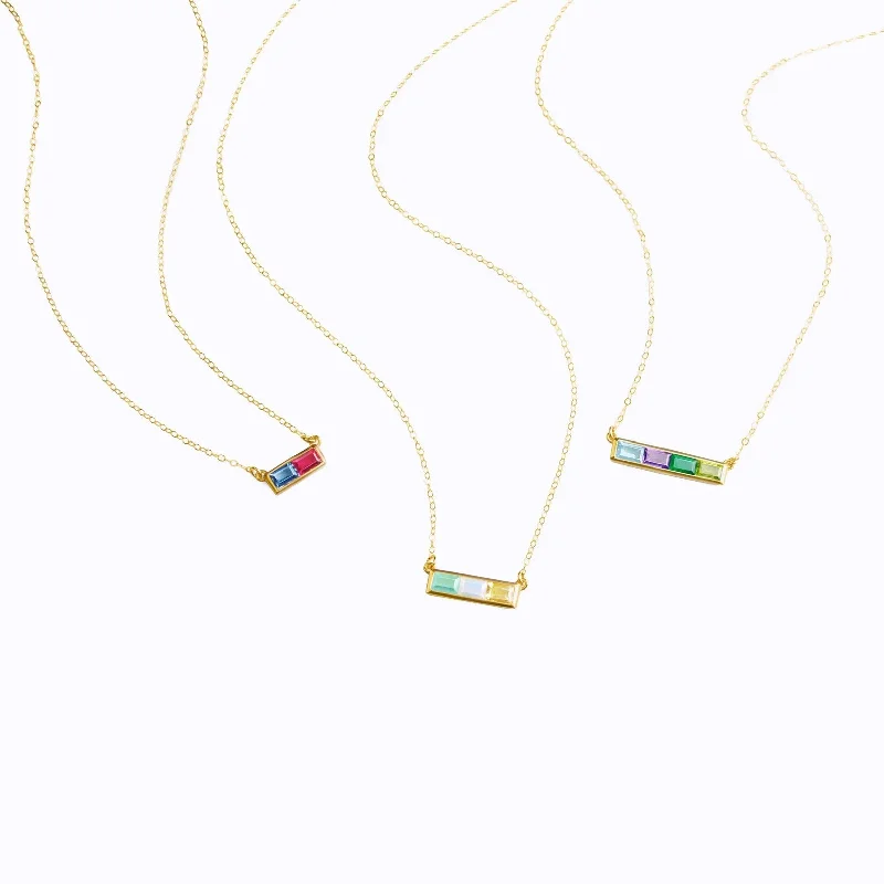 fluid layered necklace-Custom Multi-Birthstone Horizontal Bar Necklace