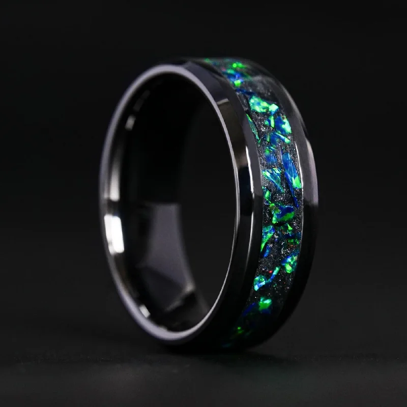 topaz band ring-Black Emerald Opal Glowstone Ring