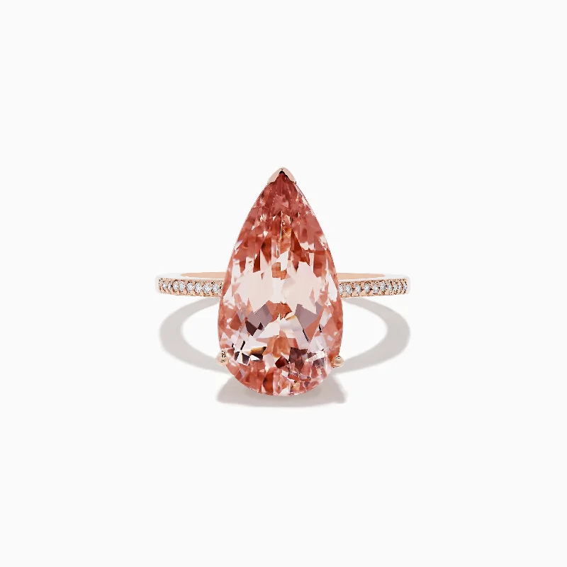 floral-themed ring-Blush 14K Rose Gold Morganite and Diamond Ring