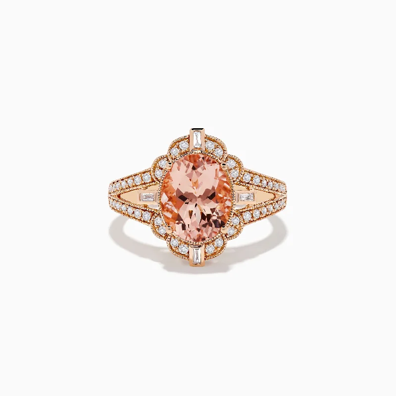 retro-style ring-Blush 14K Rose Gold Morganite and Diamond Ring