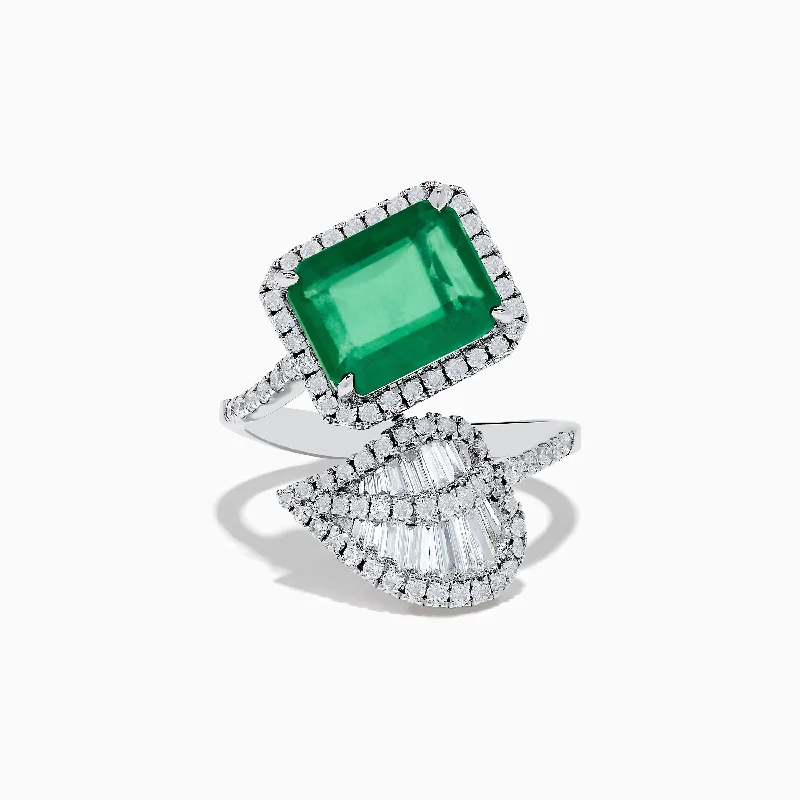 slender birthstone ring-Brasilica 14K White Gold Emerald and Diamond Leaf Ring