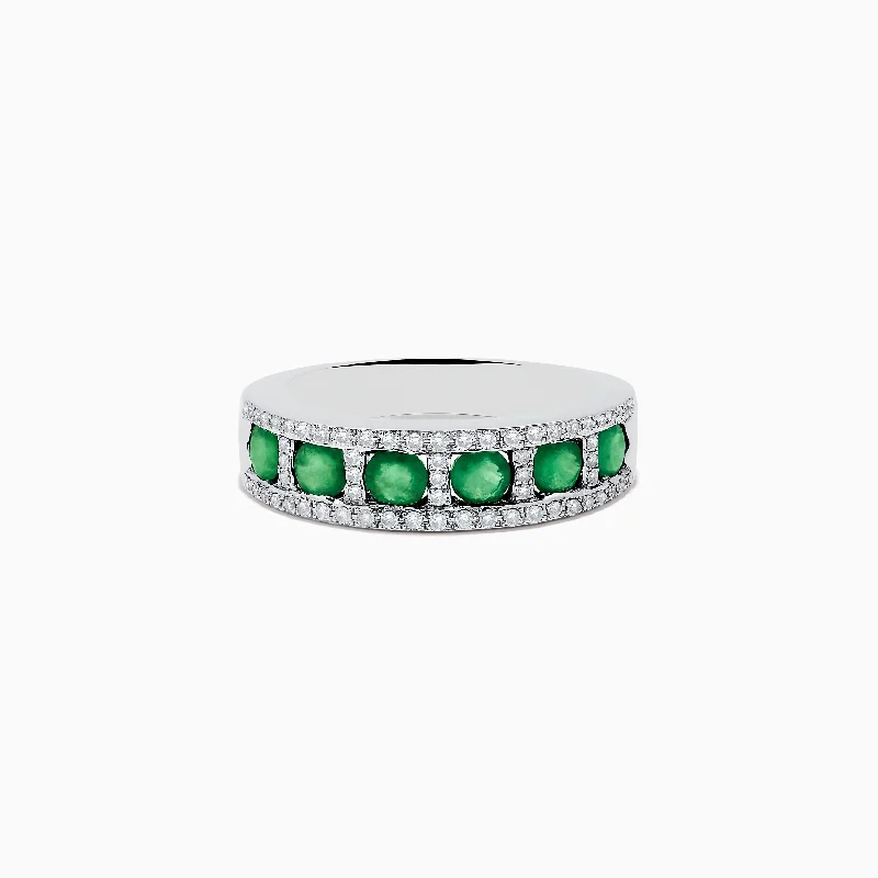 retro-style promise ring-Brasilica 14K White Gold Emerald and Diamond Ring