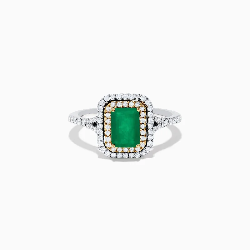 rose gold seven-band ring-Brasilica 14K White & Yellow Gold Emerald and Diamond Ring