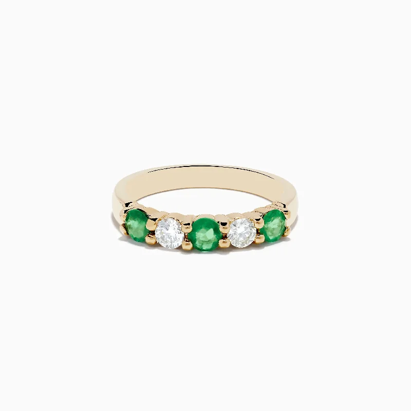 slender stacking ring-Brasilica 14K Yellow Gold Emerald and Diamond Band Ring