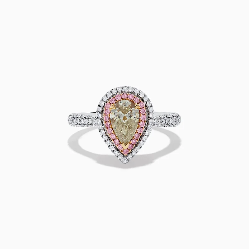 adaptable gemstone ring-Canare 18K Pear Shaped Yellow Diamond and Pink Diamond Halo Ring 1.52 TCW