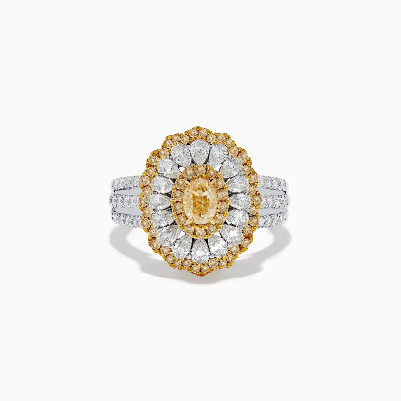 faceted gemstone ring-Canare 18K Two-Tone Yellow and White Diamond Layered Oval Halo Ring