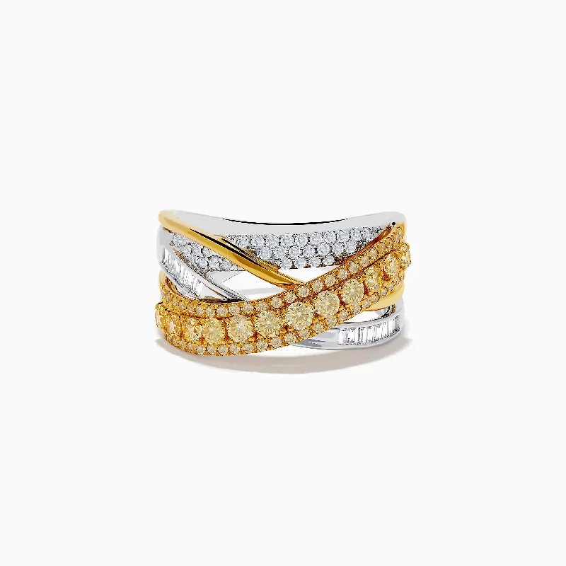 fluid design ring-Canare Two-Tone White & Yellow Diamond Criss Cross Ring