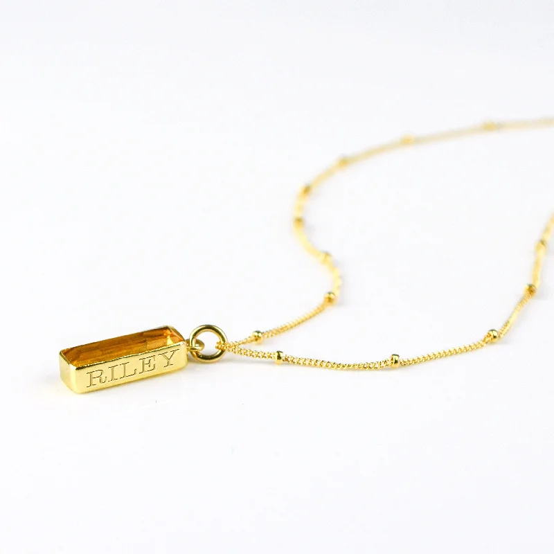 sapphire stone necklace-Citrine Vertical Bar Necklace : November Birthstone : Adira Series