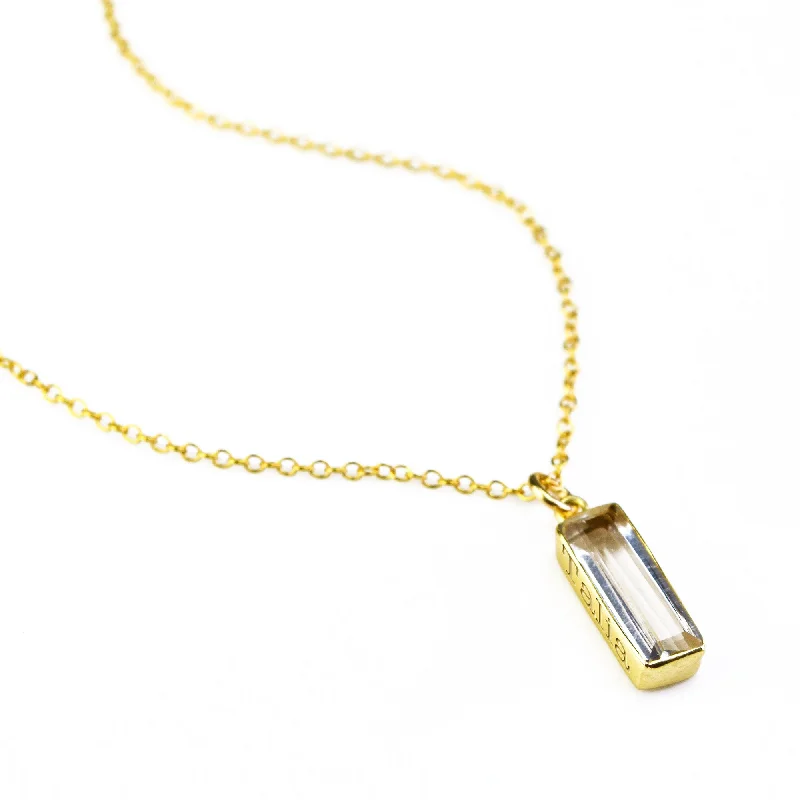 interlocked gold necklace-Clear Quartz Vertical Bar Necklace : April Birthstone : Adira Series