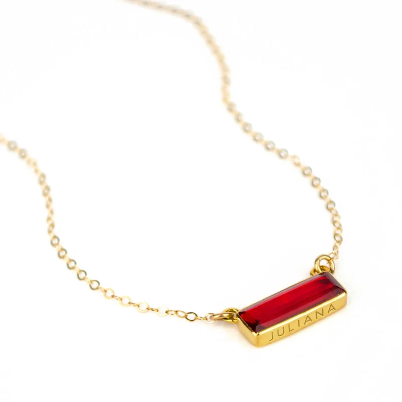 gleaming pendant necklace-Garnet Bar Necklace : January Birthstone : Adira Series