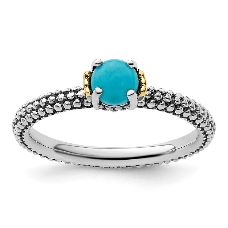 seven-gem ring-Curata 2.5mm 925 Sterling Silver Polished Prong set and 14k Stackable Expressions Simulated Turquoise Ring