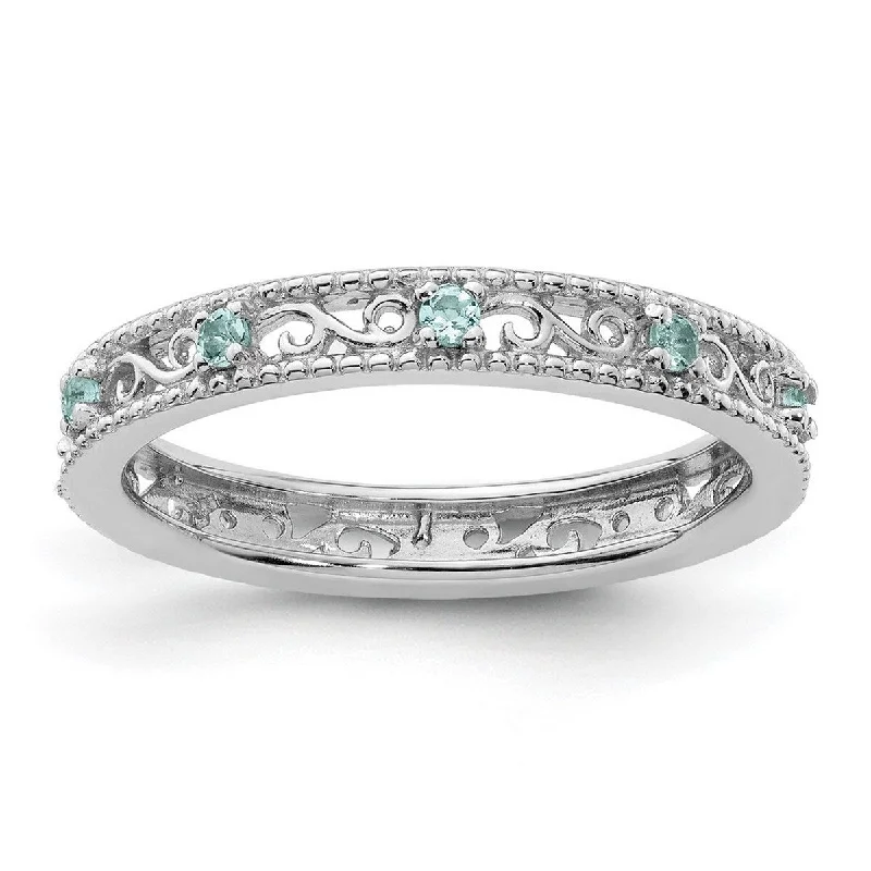 drifter stacking ring-Curata 3mm 925 Sterling Silver Polished Prong set Stackable Expressions Aquamarine Ring