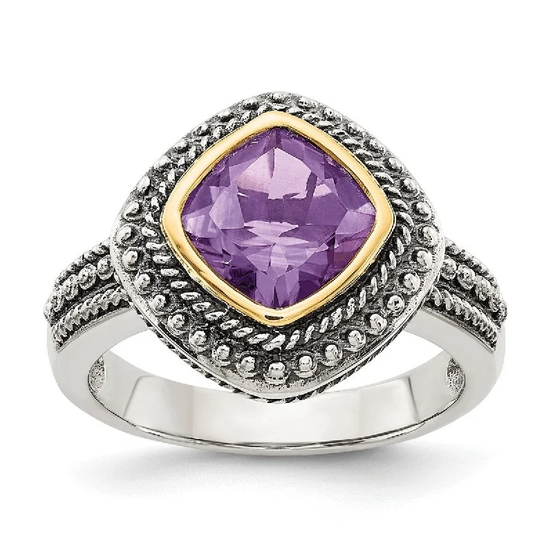 sprig band ring-Curata 925 Sterling Silver Bezel Polished With 14k Amethyst Ring