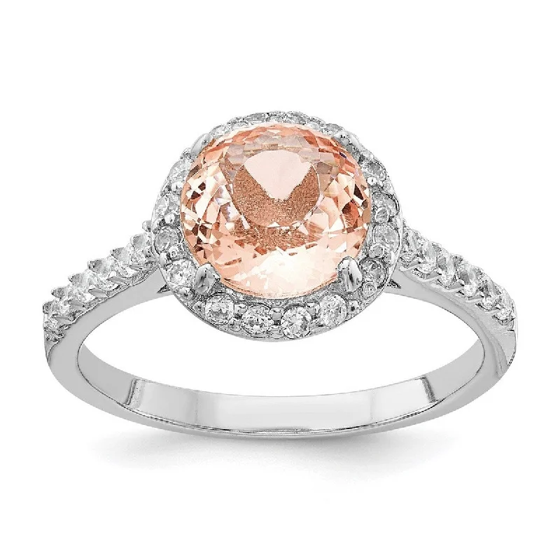 drifter aquamarine ring-Curata 925 Sterling Silver Faceted Cubic Zirconia and Simulated Morganite Ring