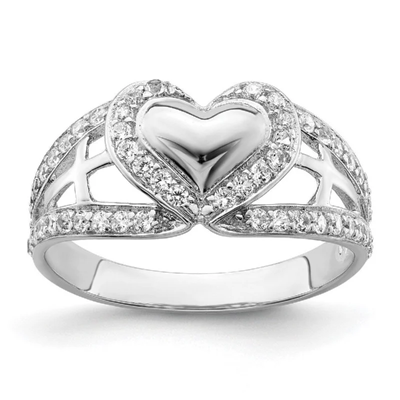 interlocked knot ring-Curata 925 Sterling Silver Polished and CZ Cubic Zirconia Simulated Diamond Heart Ring