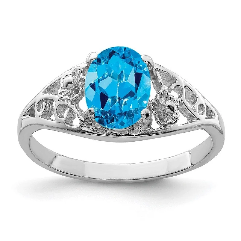 chiseled wedding ring-Curata 925 Sterling Silver Solid Polished Open back Blue Topaz Ring