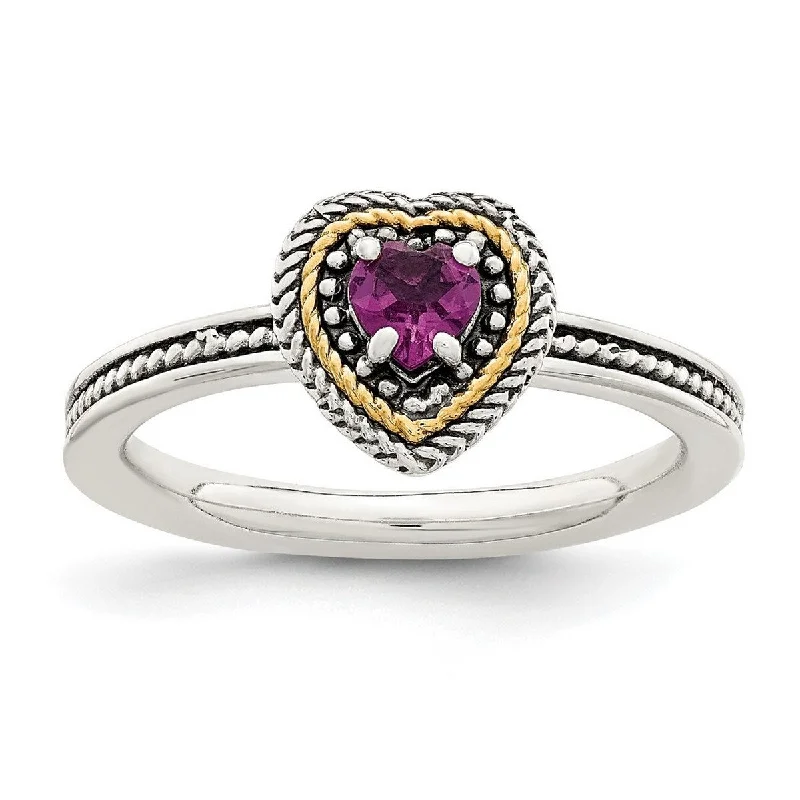 astral star ring-Curata 925 Sterling Silver With 14k Accent Rhodolite Garnet Love Heart Ring