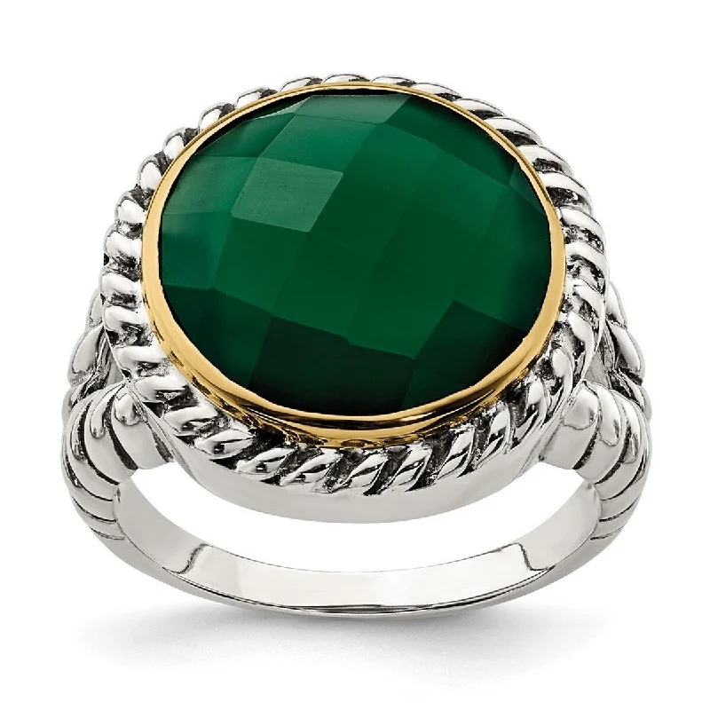 extravagant cocktail ring-Curata 925 Sterling Silver With 14k Round Green Simulated Onyx Ring