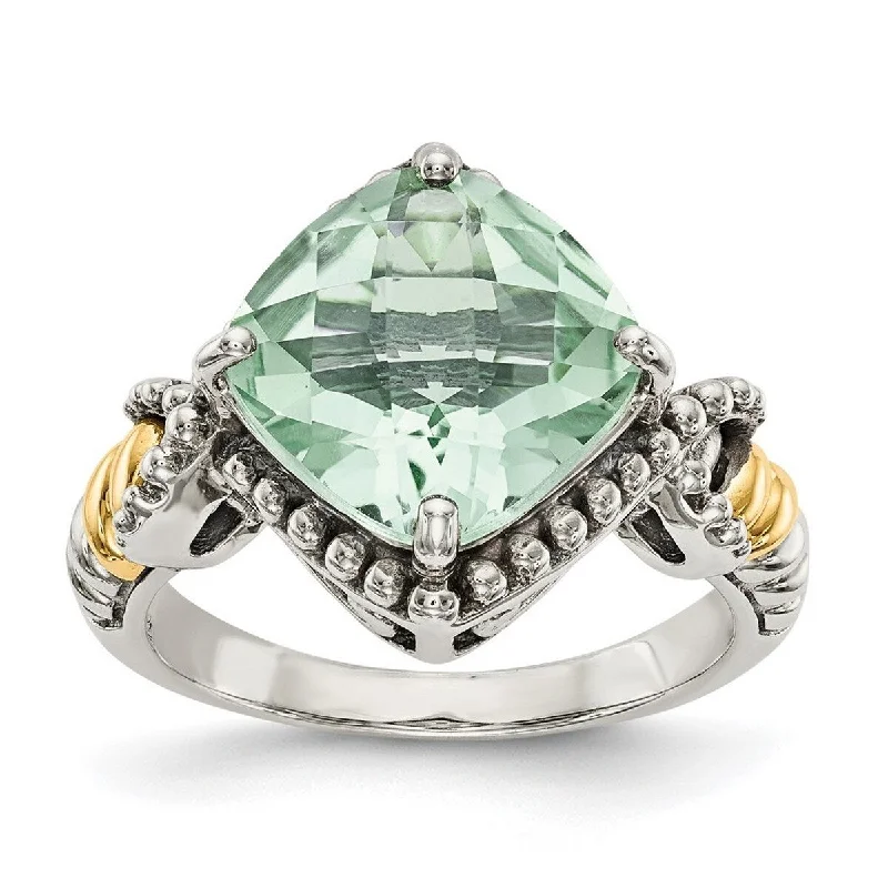 ancestral birthstone ring-Curata 925 Sterling Silver With 14k Yellow Green Amethyst Cushion Ring