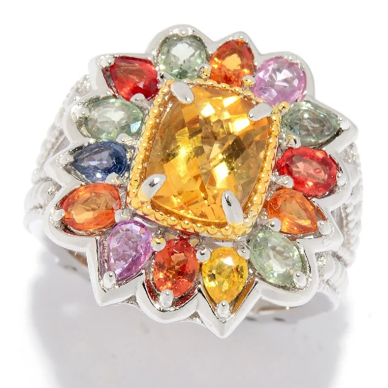 chiseled eternity ring-Dallas Prince Designs 4.58ctw Citrine & Multi Color Sapphire Flower Ring