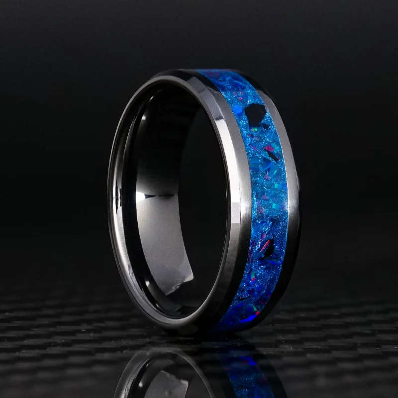 slender eternity ring-Deep Space Blue Opal Glowstone Ring