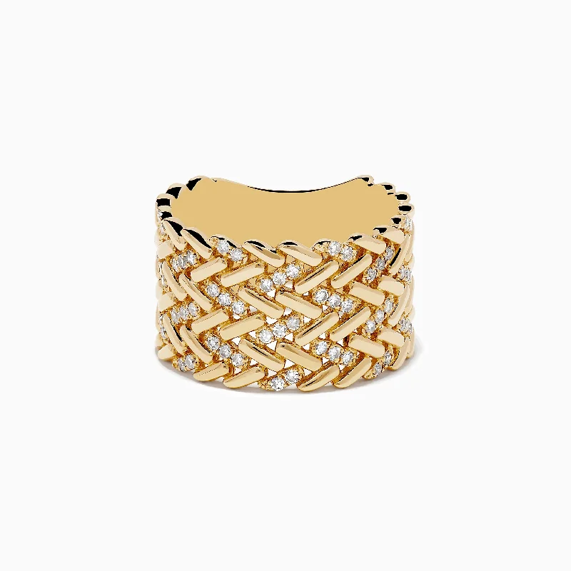 interlocked gold ring-D'Oro 14K Yellow Gold Diamond Basket Weave Ring