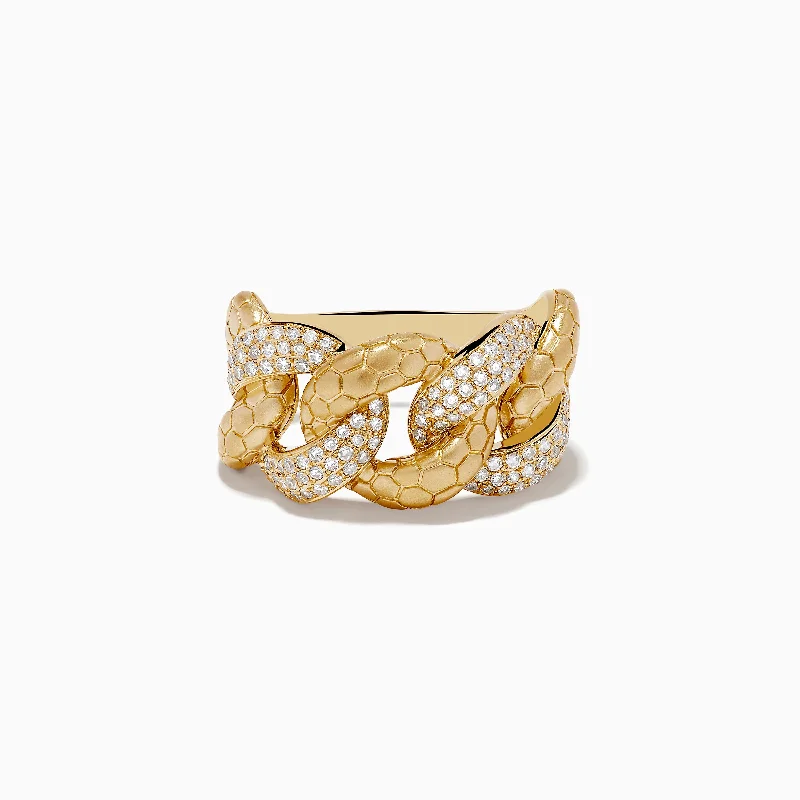 night diamond ring-D'Oro 14K Brushed Gold Yellow Gold Diamond Chain Link Ring