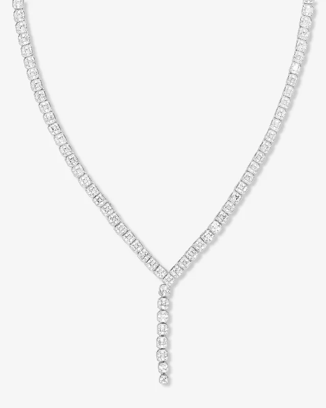 rose gold ripple necklace-Duchess Lariat Tennis Necklace 16" - Silver|White Diamondettes