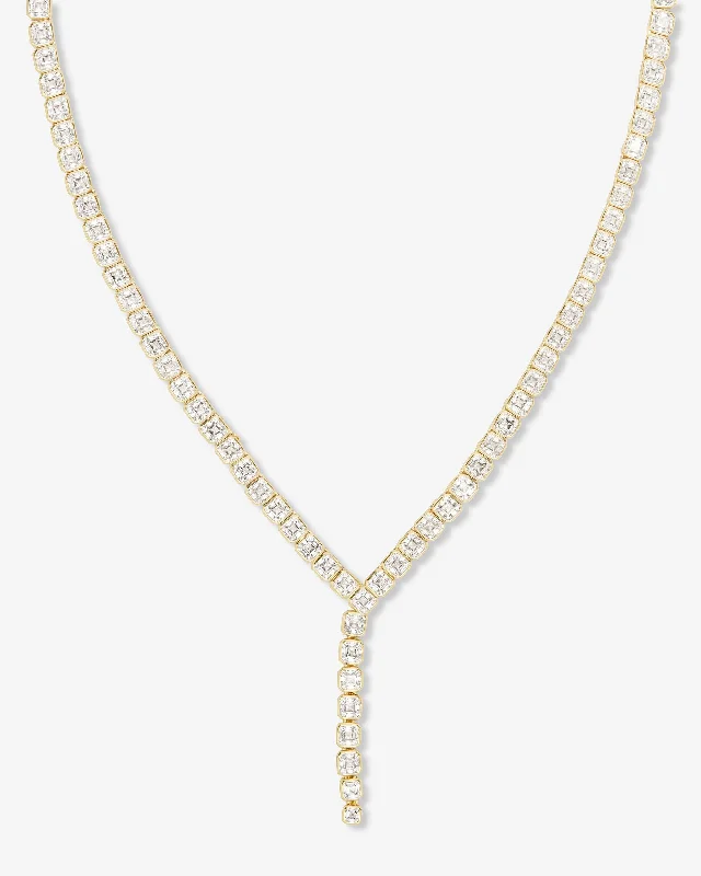 sprig chiseled necklace-Duchess Lariat Tennis Necklace 18" - Gold|White Diamondettes