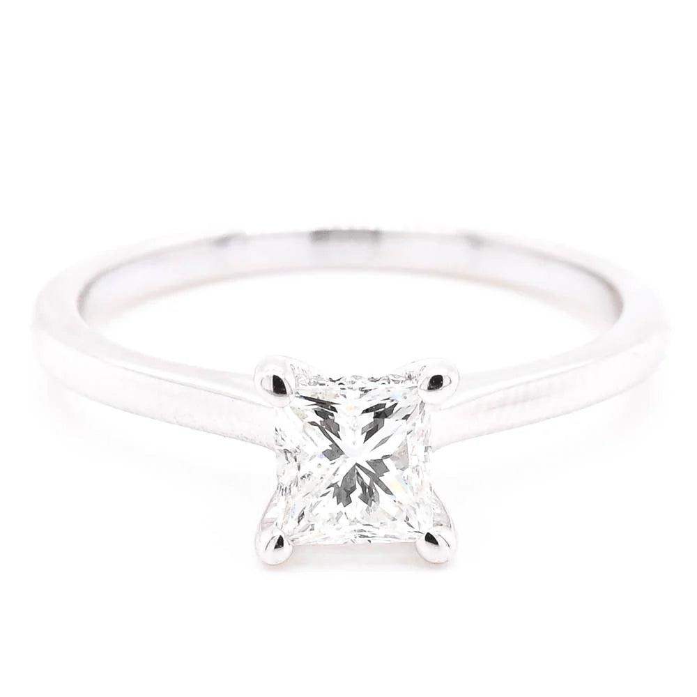 fluid stacking ring-Elegant Princess Cut Diamond Engagement Ring in 14k White Gold