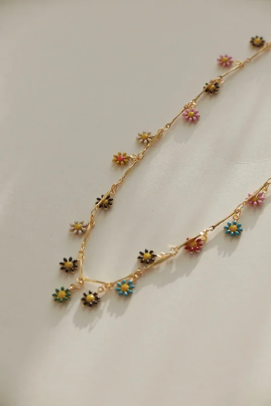 slender layered necklace-Hummingbird Flower Choker