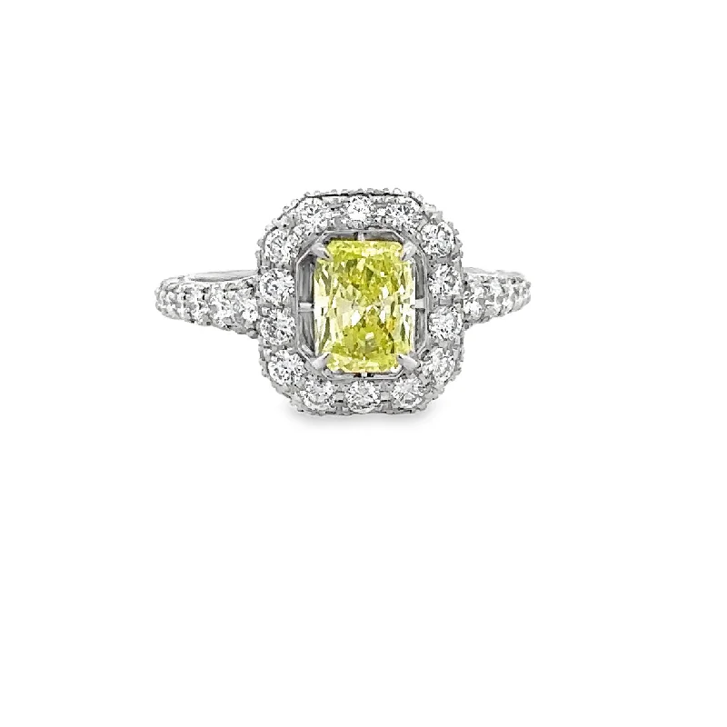 amethyst healing ring-Fancy Yellow 1.02 ct. Cushion Cut Diamond Ring in Platinum