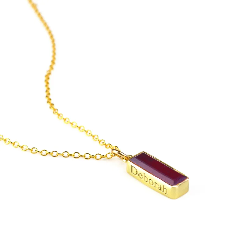 sculpted diamond necklace-Garnet Vertical Bar Necklace : January Birthstone : Adira Series