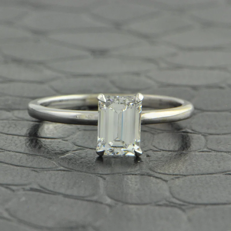 floral-themed stack ring-GIA 1.03 ct. Emerald Cut Diamond Engagement Ring in White Gold