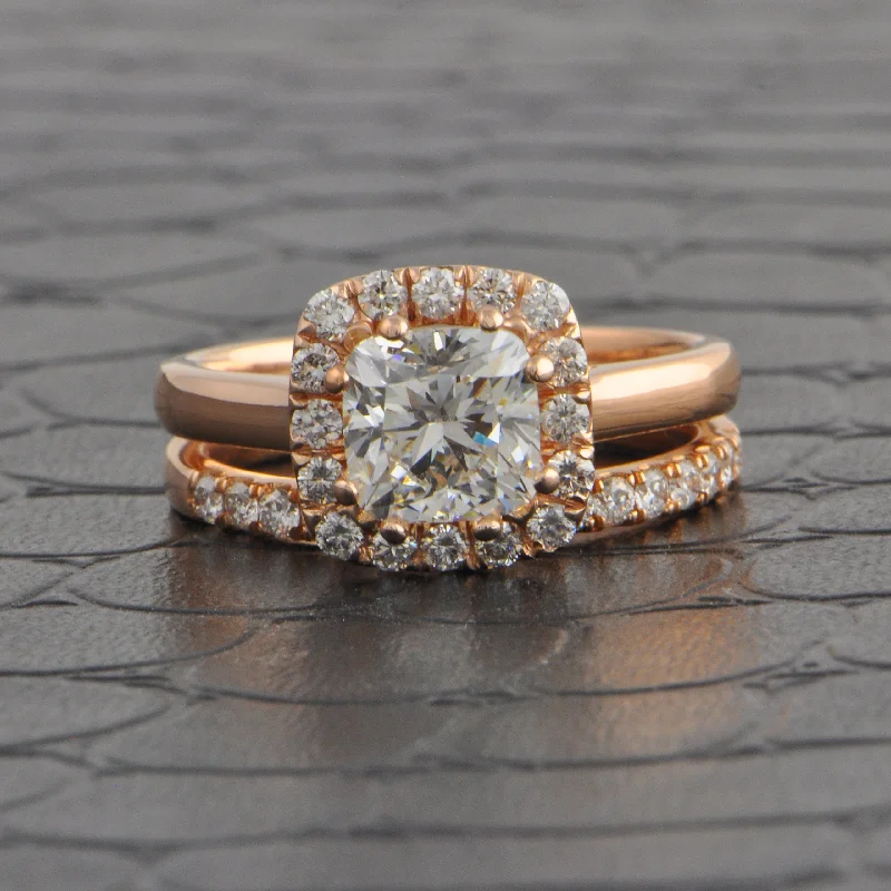 sprig gold ring-GIA 2.01 ct. Cushion Cut Diamond Halo Engagement Ring Rose Gold