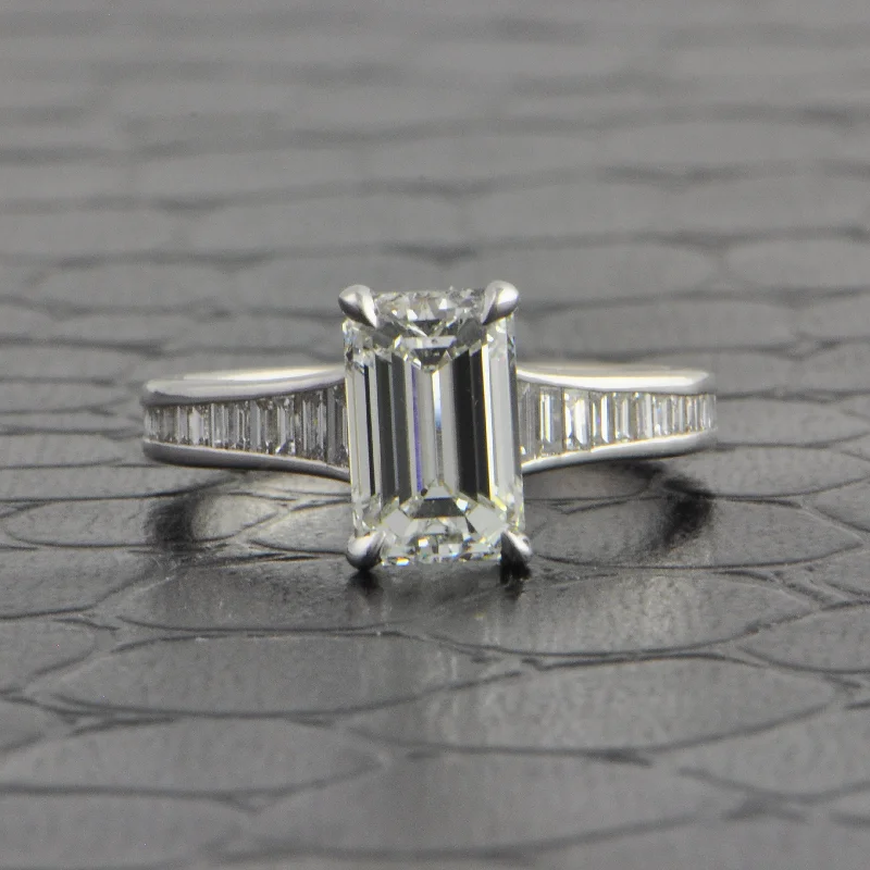 slender couple ring-GIA 2.01 ct. I-SI1 Emerald Cut Diamond Engagement Ring in White Gold