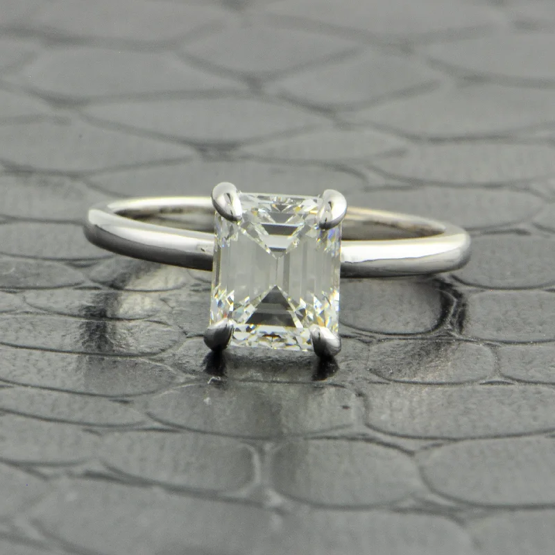 raw silver ring-GIA 2.08 ct. Emerald Cut Diamond Engagement Ring in White Gold