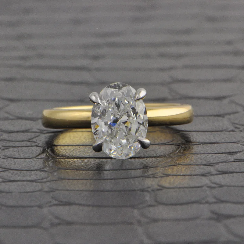 floral-themed stack ring-GIA 2.50 ct. Oval Cut Diamond Engagement Ring in Yellow Gold