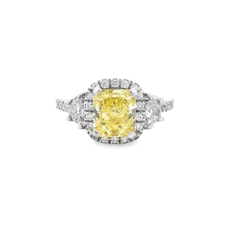 chiseled wedding ring-GIA Fancy Intense Yellow Radiant Cut Diamond Ring in White Gold