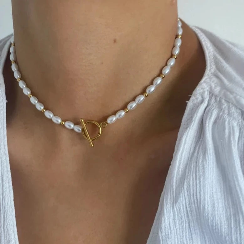 drifter morganite necklace-Gold and Pearl Necklace