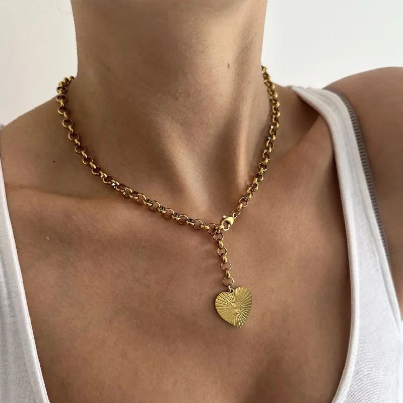 slender birthstone necklace-Gold Chunky Heart Necklace