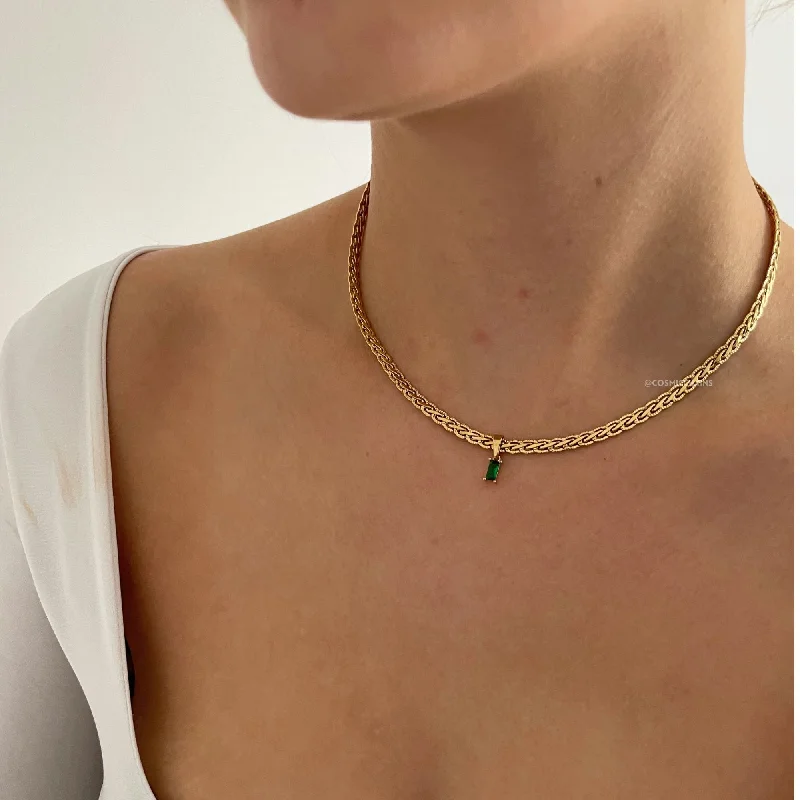 distressed silver chain necklace-Gold Emerald Necklace