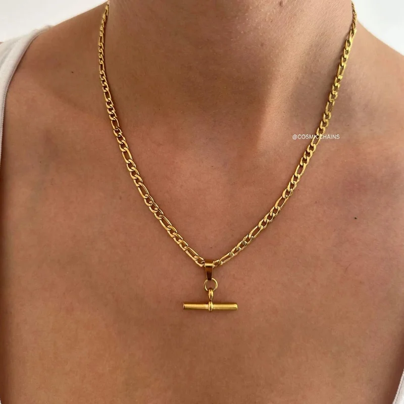 retro pearl chain necklace-Gold T Bar Necklace