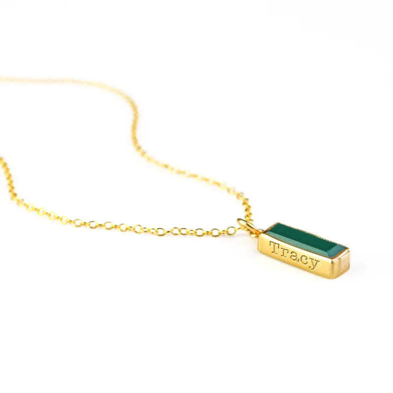 slender couple necklace-Green Onyx Vertical Bar Necklace : May Birthstone : Adira Series