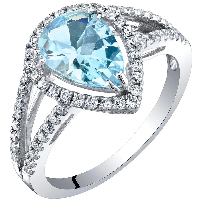 extravagant cocktail ring-IGI Certified 1.50 ct Aquamarine and Diamond Ring in 14k White Gold