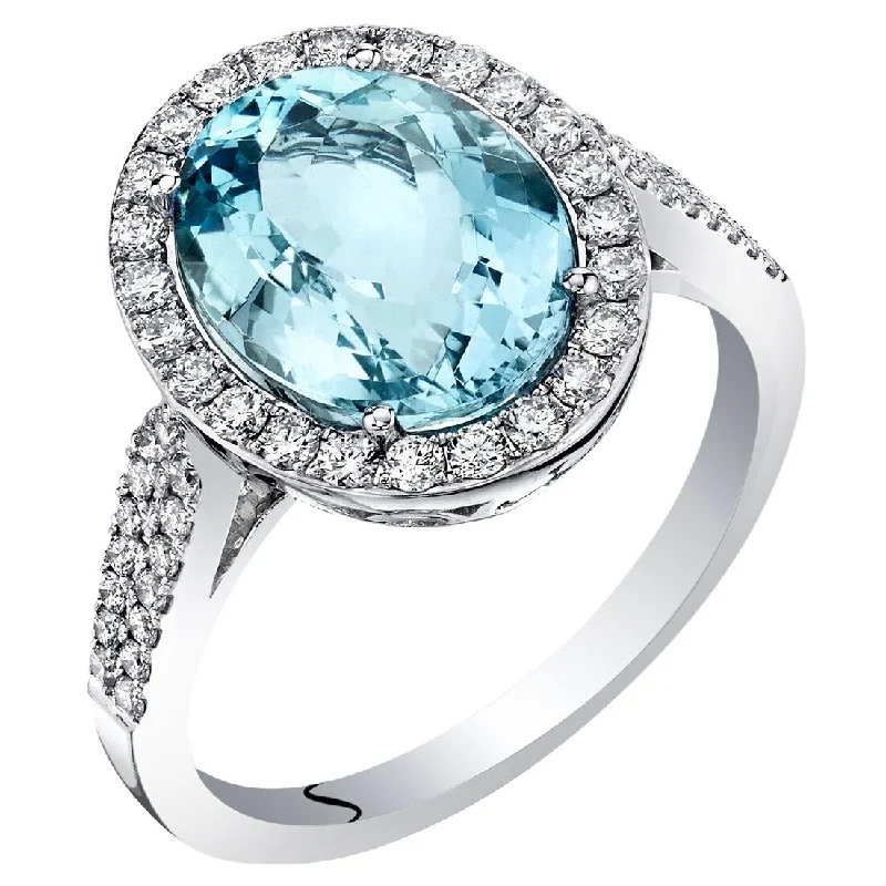 adaptable promise ring-IGI Certified 3.75 ct Aquamarine and Diamond Ring in 14k White Gold