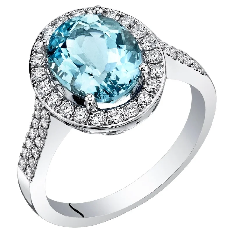 ancestral pearl ring-IGI Certified 3 ct Aquamarine and Diamond Ring in 14k White Gold