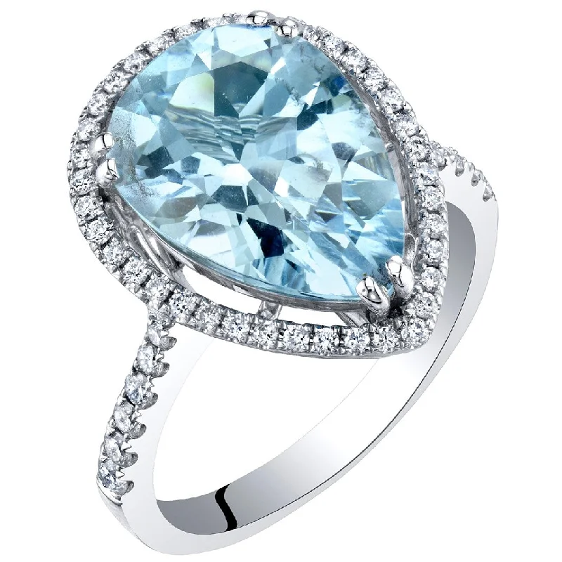 chiseled letter ring-IGI Certified 4.35 ct Aquamarine and Diamond Ring in 14k White Gold