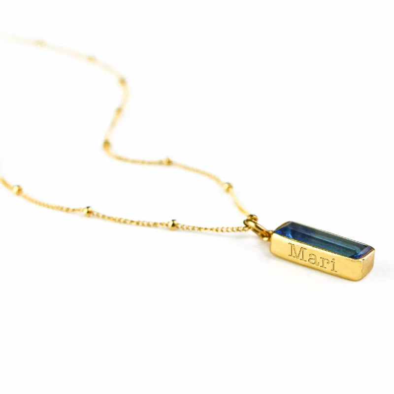 distressed silver necklace-Kyanite Vertical Bar Necklace : September Birthstone : Adira Series